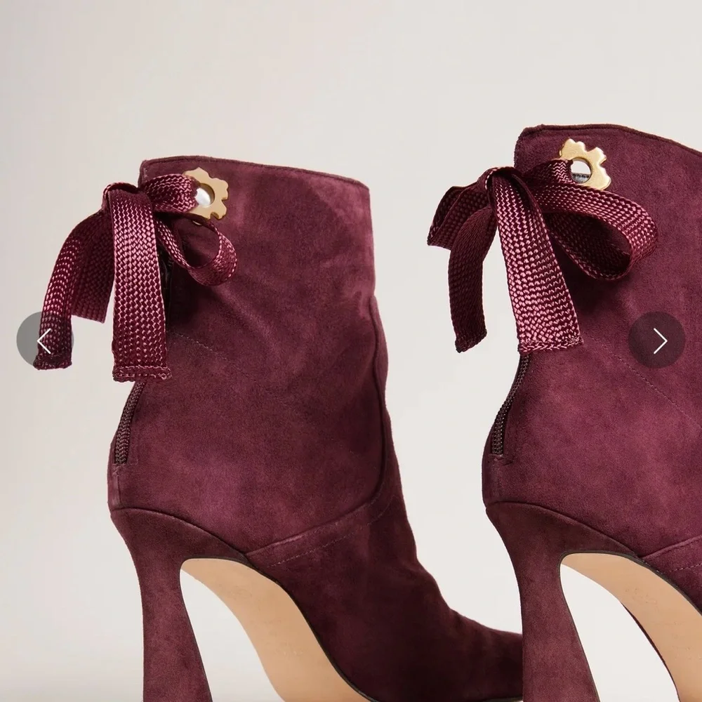 Ted Baker Haraya leather Women’s Burgundy Suede Ankle Boots with Ribbon Detail